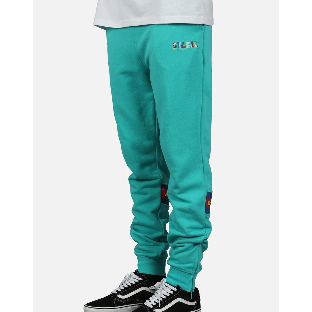 STAPLE CIRCUIT Men's M Turquoise Embroidered Logo SWEATPANTS Pockets Los Angeles